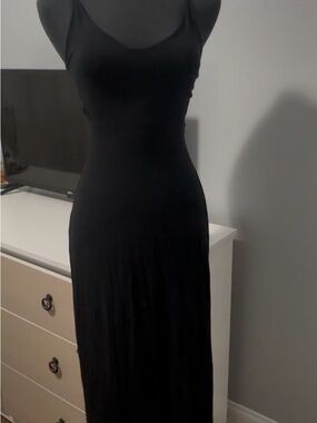 Women's Black Maxi Dress with V-Neck and Slim Straps